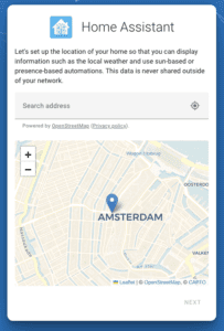 Home Assistant with Openstreetmap in its user onboarding screen