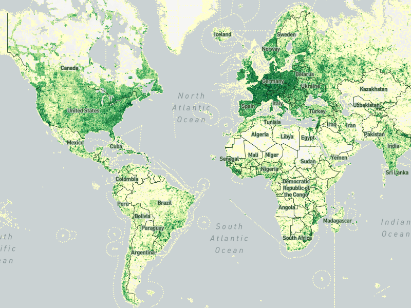 Visualisierung der OSM-Aktivität der letzten 10 Jahre ¹ | © Mapbox, © Lukas Martinelli, © OpenStreetMap Contributors