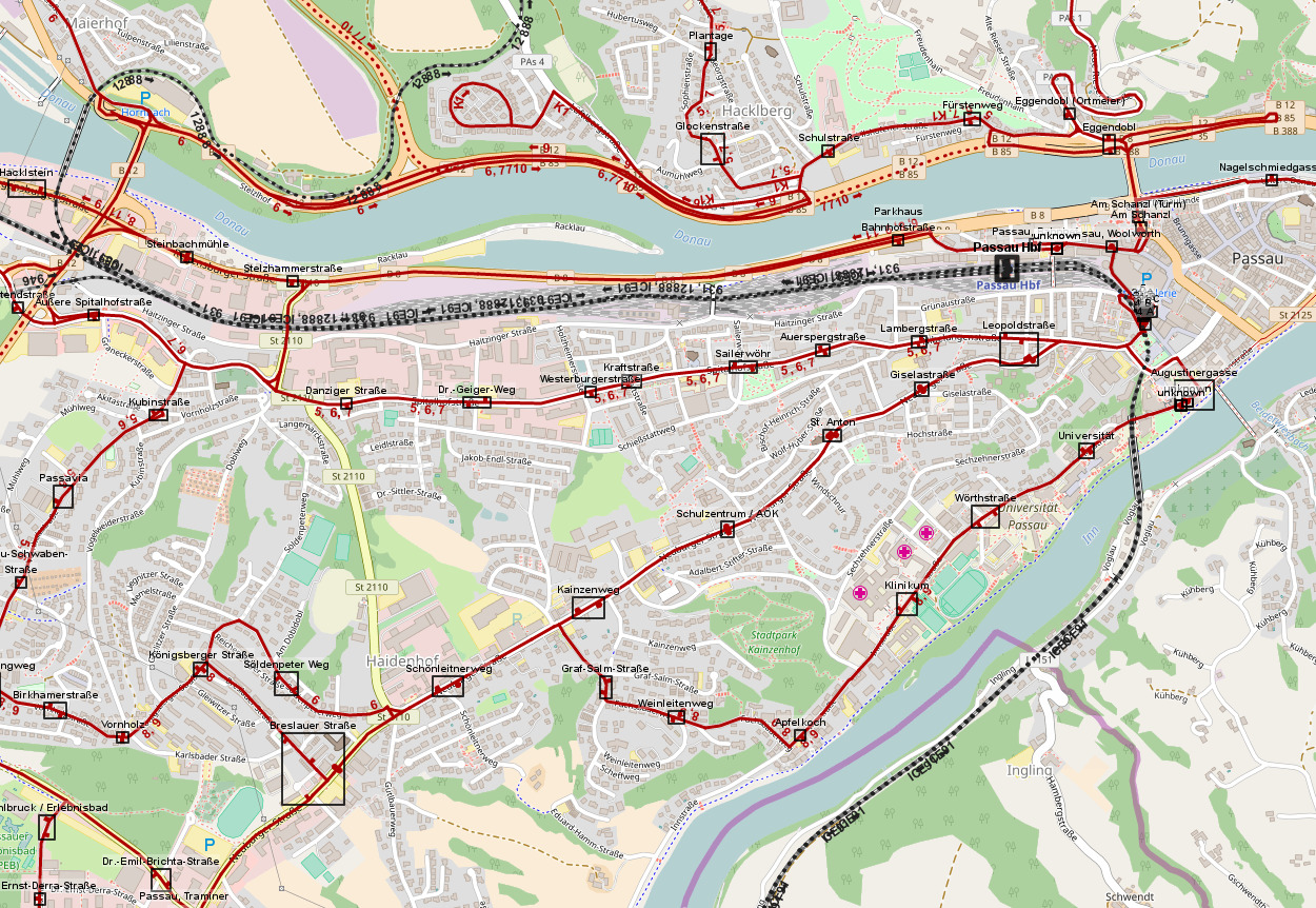 Die PTMap wertet als erster Dienst das PTv2-Taggingschema aus ¹ | © OpenStreetMap Mitwirkende CC-BY-SA 2.0