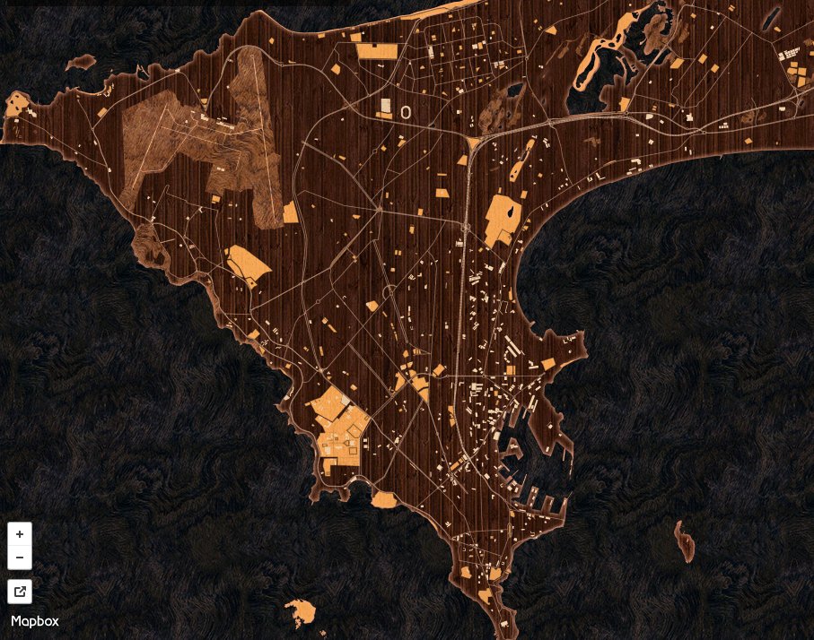 Des cartes qui semblent construites en bois ¹ | © Mapbox © Contributeurs OpenStreetMap ODbL